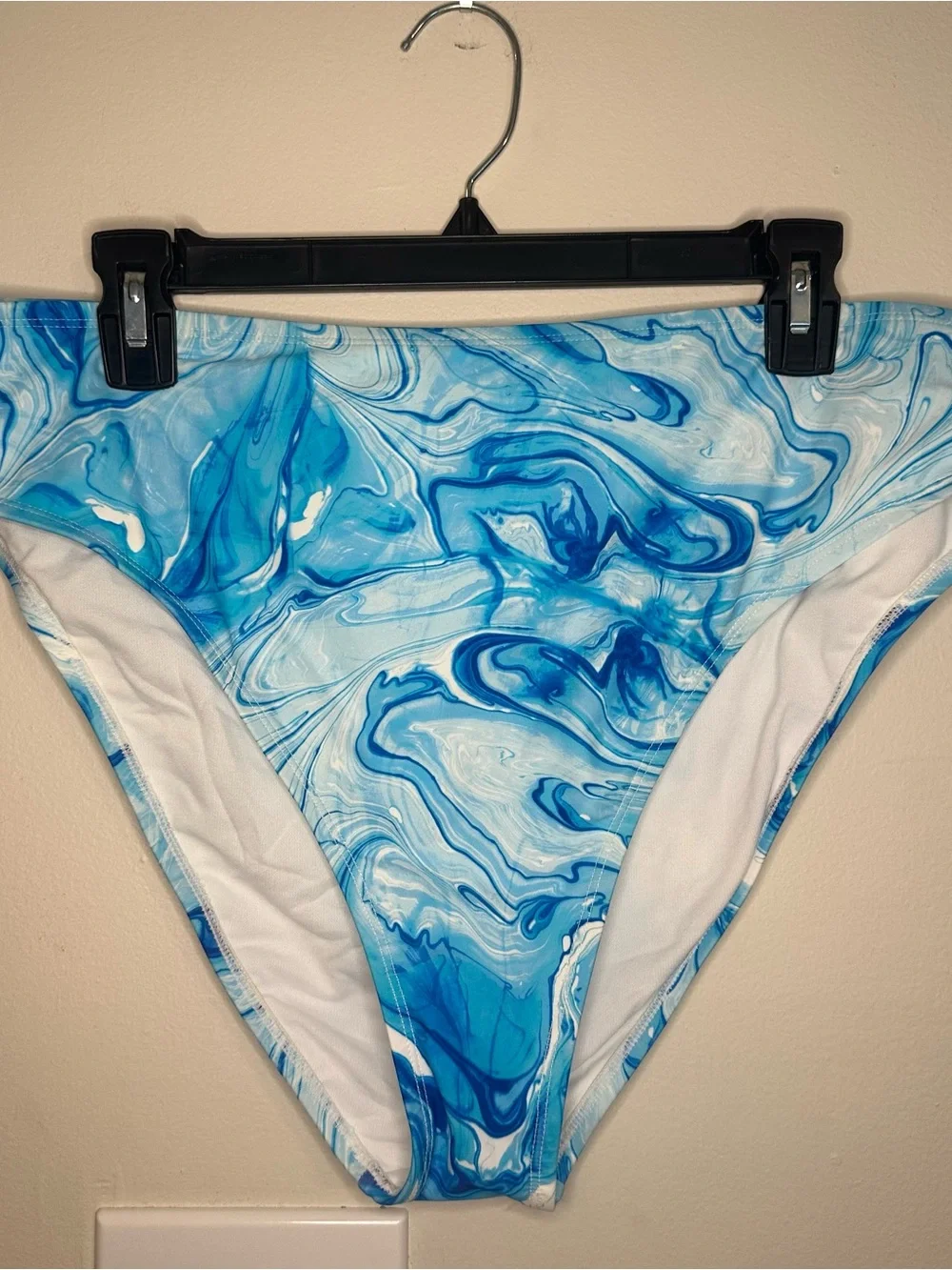 Mynah Womens XL High Leg High Rise Bikini Swim Bottoms Blue Marble Swirl NEW